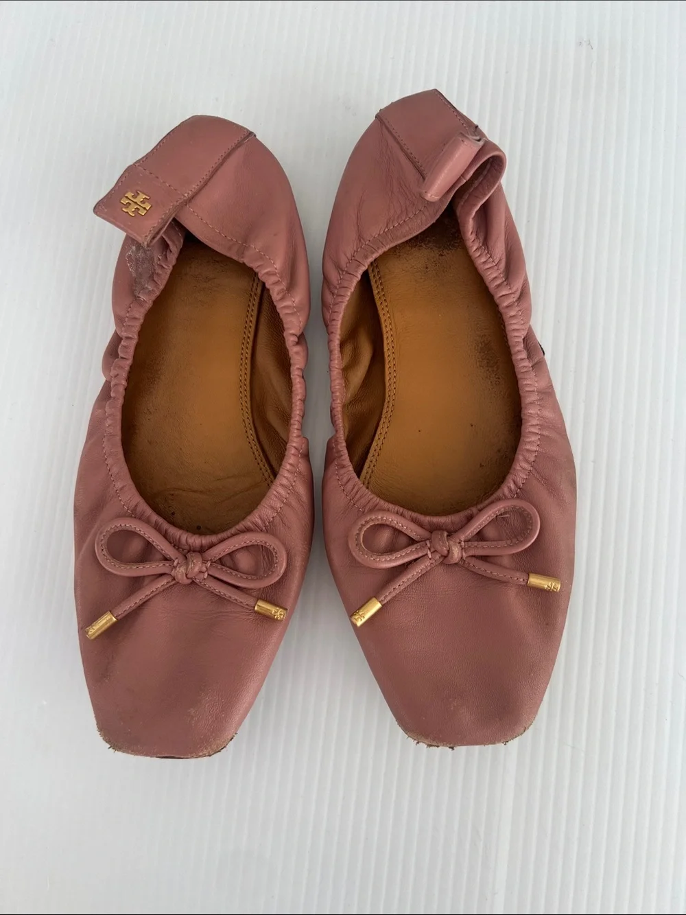 Tory Burch Dusty Rose Leather Ballet Flats with Bow